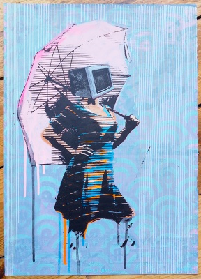 ''When it rains'' limited edition hand finished screenprint by Leo Boyd