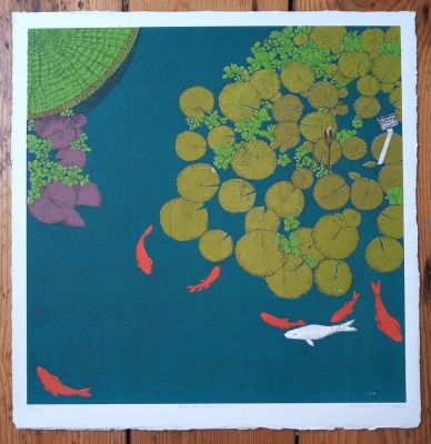''Fish and Waterlilies'' limited edition screenprint by Clare Halifax