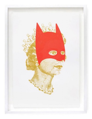 ''Rich enough to be Batman'' neon red and gold limited edition screenprint by Heath Kane