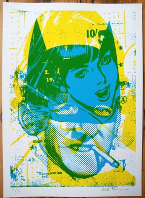 ''Batsmoker - yellow and blue'' A3 limited edition screenprint by Mr Edwards