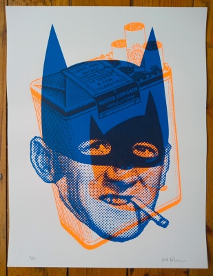 ''Batsmoker (blue & orange)'' limited edition screenprint by Mister Edwards