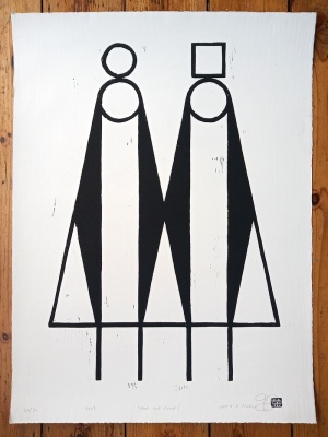 ''Two Old Punks'' limited edition woodcut print by John Pedder