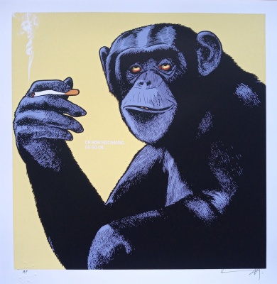 ''Eyeroll Chimpanzee - Yellow'' limited edition screenprint by Richard Pendry