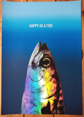 ''Happy as a fish (blue) screenprint by Richard Pendry