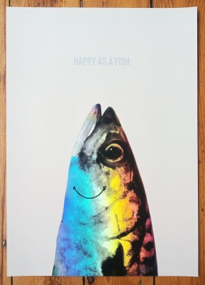 ''Happy as a fish (white) screenprint by Richard Pendry