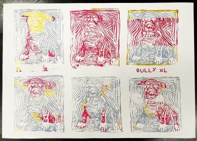 ''XL Bully'' limited edition hand finished gicle print by Sian Superman