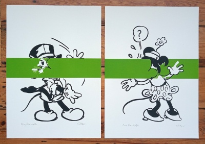 ''Mickey (Green Stripe)'' & ''Minnie (Green Stripe)'' - screenprints by Carl Stimpson