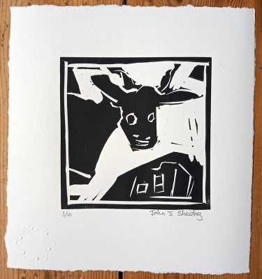 ''Cow'' limited edition linocut print by John J Sheehy