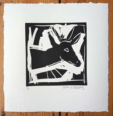 ''Deer'' limited edition linocut print by John J Sheehy