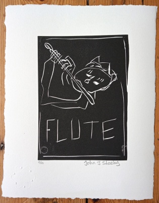 ''Flute'' limited edition linocut print by John J Sheehy