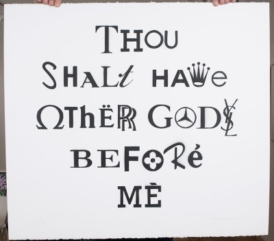 ''Thou shalt have other gods'' stencil art by Nick Smith